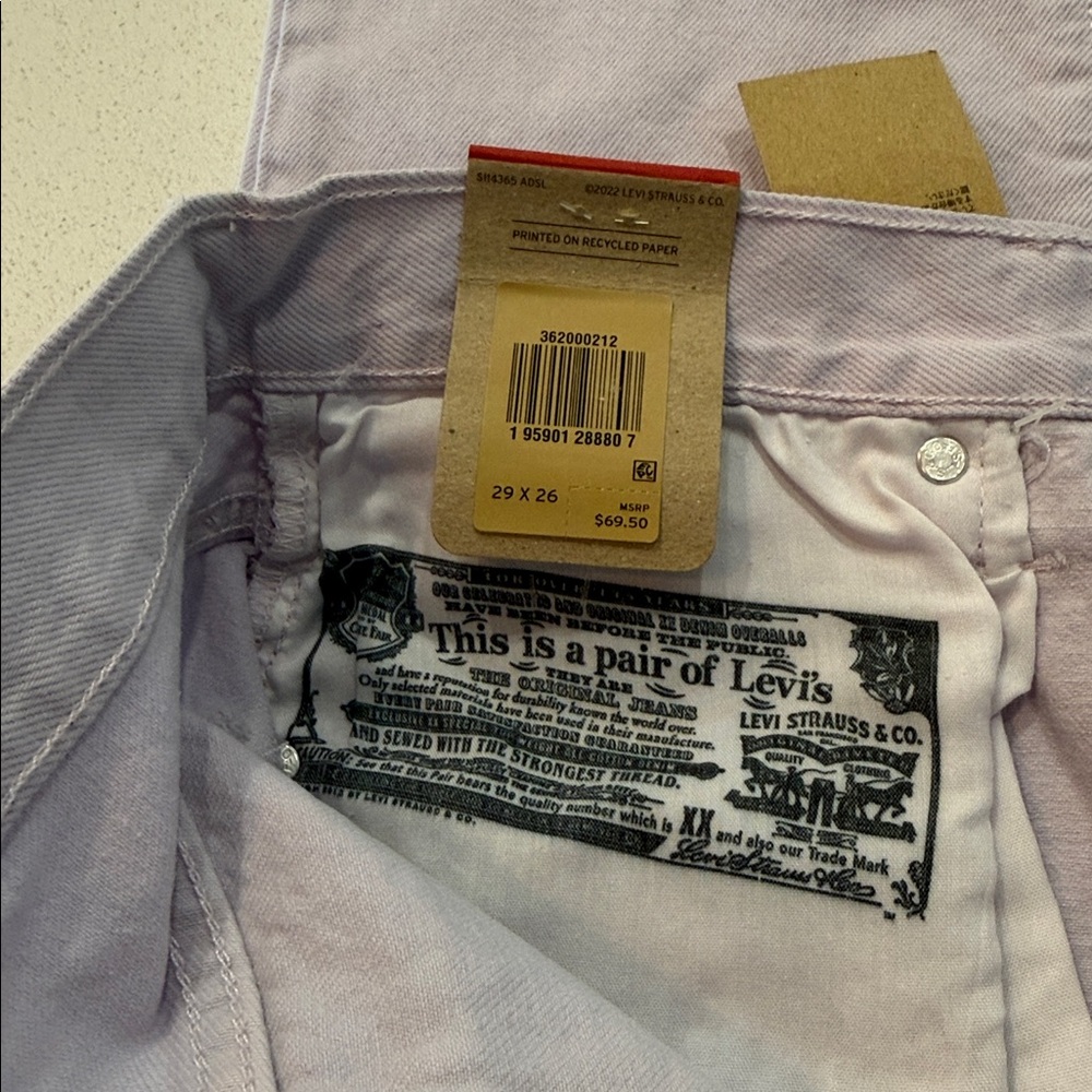 NWT Levi's Women’s Light Purple 501 Original Straight Leg Jeans  29x26 - Picture 11 of 12